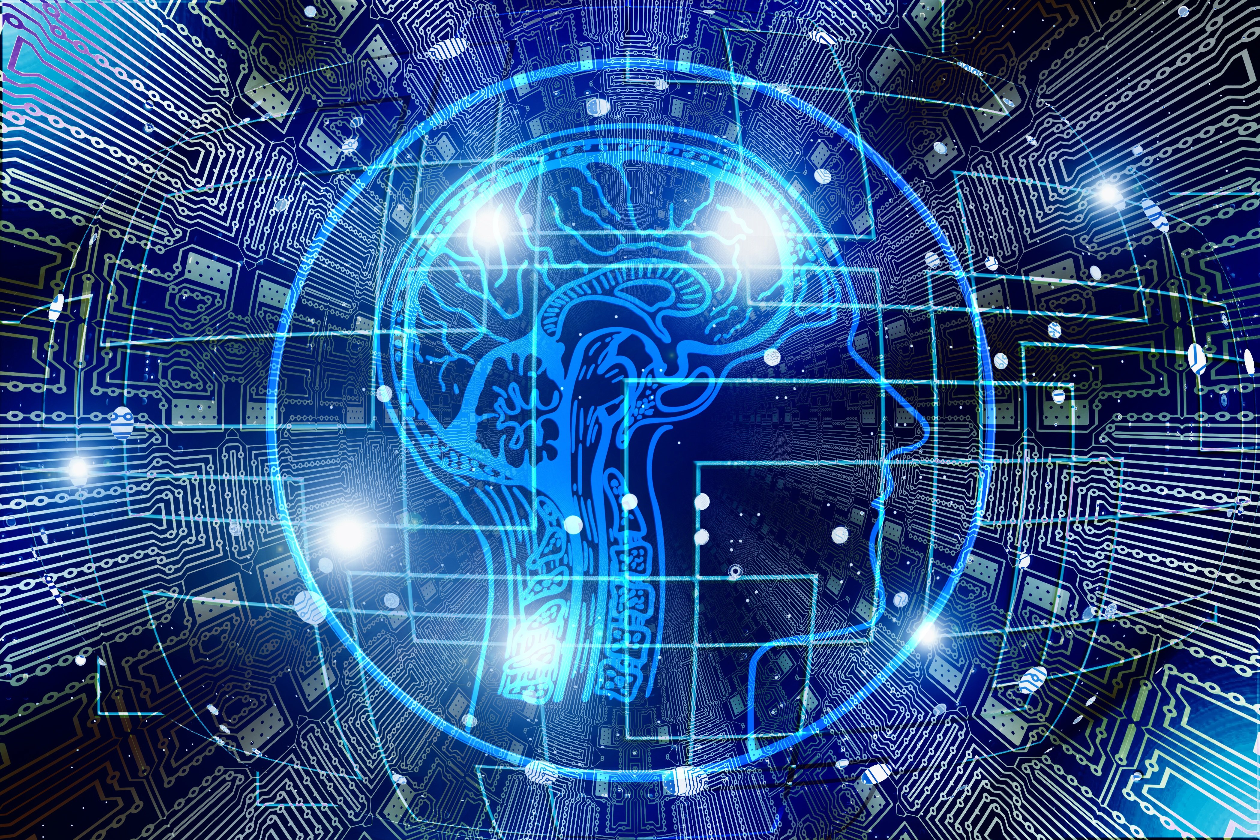 IA intelligence artificielle cerveau lumière composant électronique
